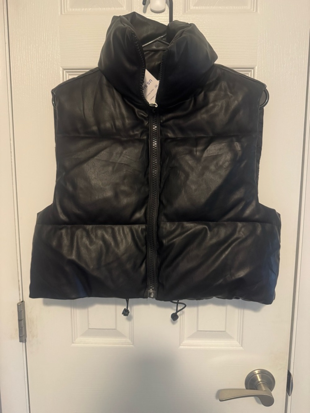 Cropped Black Puffer Vest Faux Leather